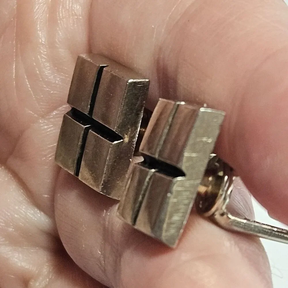 Vintage Hickok Cufflinks Set Silver Tone With Black Square Box